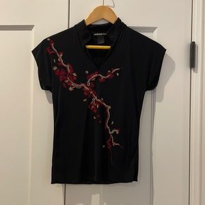 Vivienne Tam black mesh embroidered top